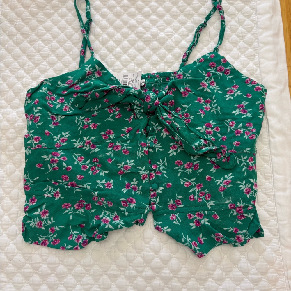 American Eagle Green Floral Camisole